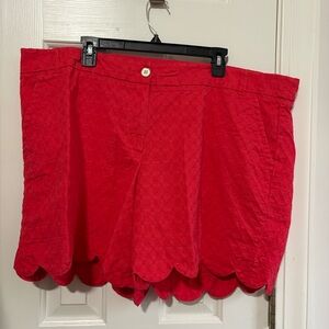 Crown & Ivy Coral Red burnt orange Textured Shorts Scalloped